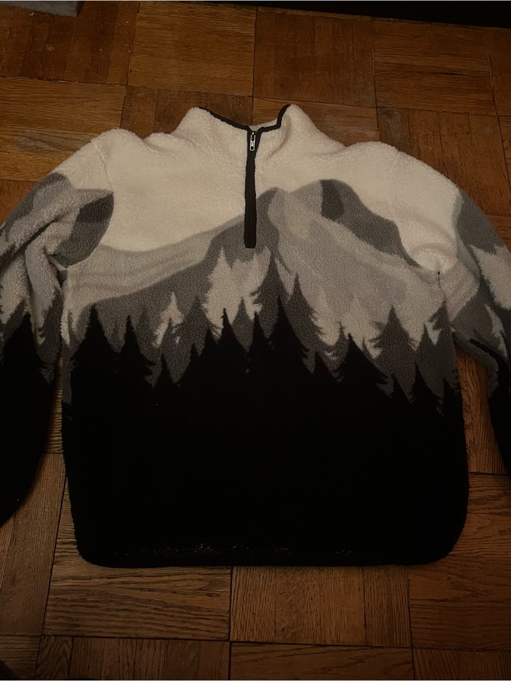 Men's Crewneck Half-Zip Mountain Pattern Sweater - Black & Gray